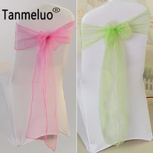 100 шт., 17x275 см, органза, стул с поясом, банты, Свадебная вечеринка, Рождество, банкет, Декор, однотонная изящная ткань органза