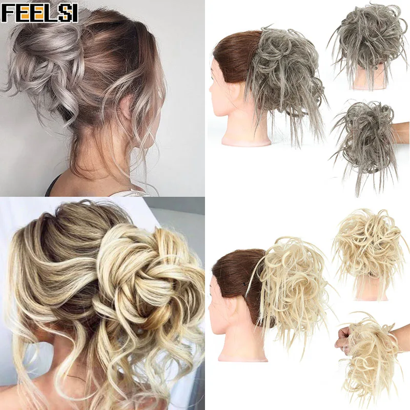 

FEELSI 7 Inch Messy curly Chignon hair bun Elastic Band Hair buns Curly Scrunchie hair Updo Cover Synthetic Hairpiece for women