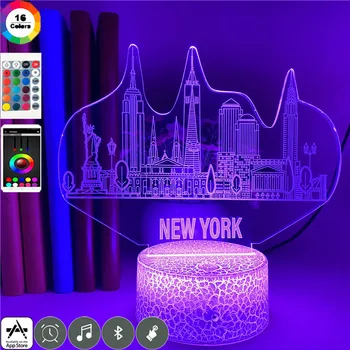 

Smart Phone Control New York Famous Buildings 3d 7 Colors Change Night Light Family Party Decoration Travel Souvenir Table Lamp