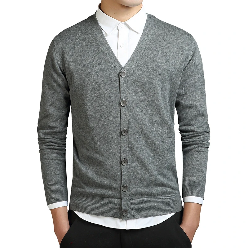 

Grey Cardigans Men Cotton Sweater Long Sleeve Mens V-Neck Sweaters Loose Solid Button Tops Fit Knitting Casual Style Clothing