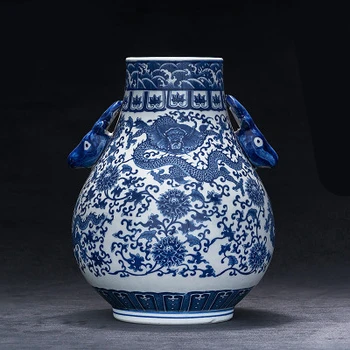 

Blue and White Porcelain Vases Interlocking Lotus Design Flower Ceramic Vase Home Decoration Jingdezhen Cracked glaze Vases
