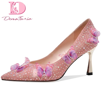 

Doratasia 2020 Top Quality Brand Design Flowers Sheep Suede Leather High Heels Party Wedding Pumps Women Shoes Woman