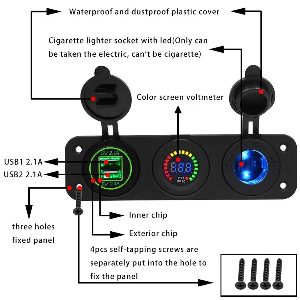 

Professional 4.2A 22W Cigarette Lighter Socket Car Power Port Double USB Adapter Charger with Colorful Voltage Meter