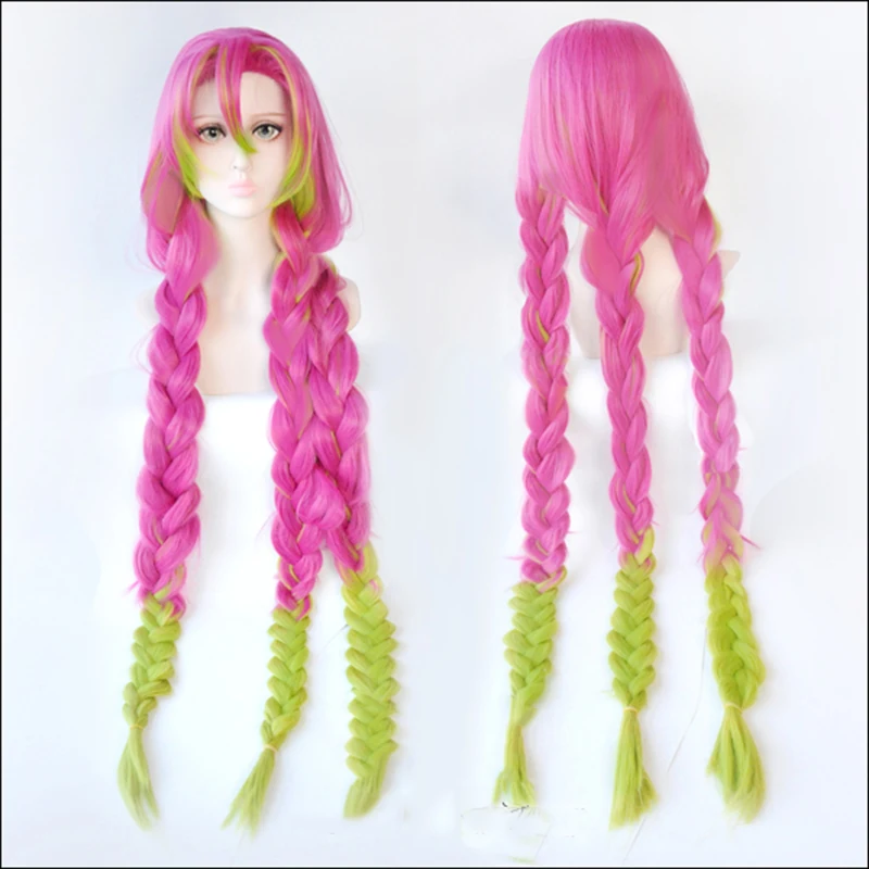 

2 Colors Anime Demon Slayer: Kimetsu no Yaiba women Kanroji Mitsuri cosplay wig colorful hair braids hair costumes for halloween