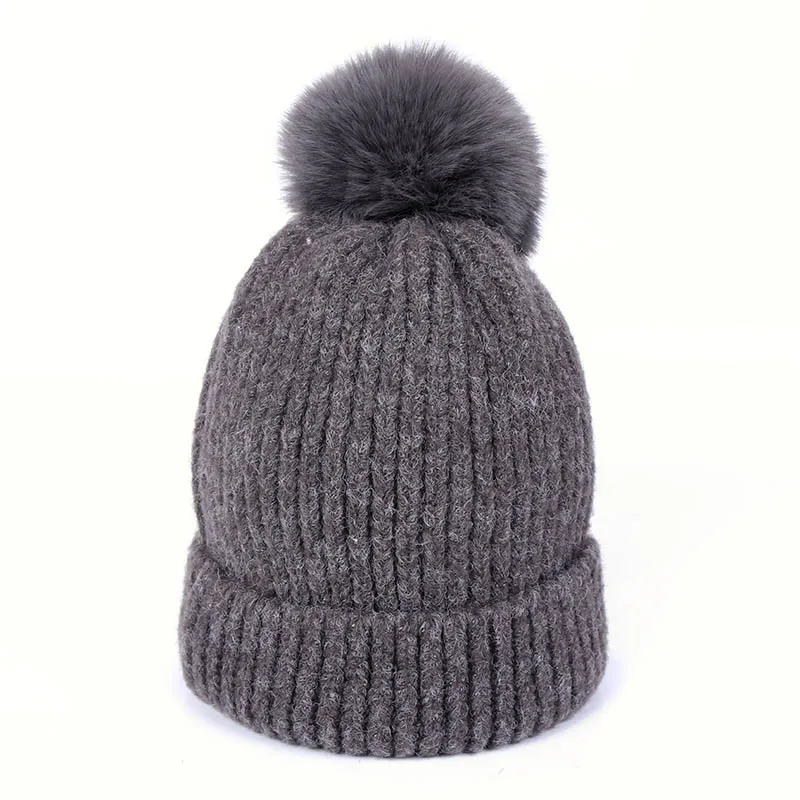 

Beanie Women hat Winter 2019 gorros mujer invierno touca bonnet femme Rabbit Wool fur pompom beanies for ladies