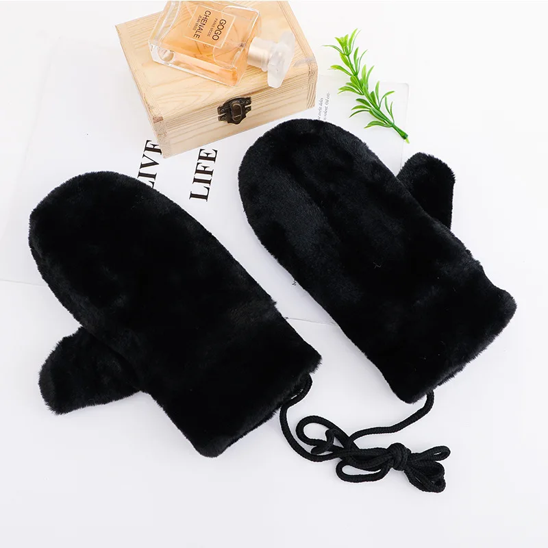 1Pair New Design Solid Color Winter Gloves For Women Ladies Girls Thick Warm Outdoor Gloves Mittens Female Plus Plush Mittens