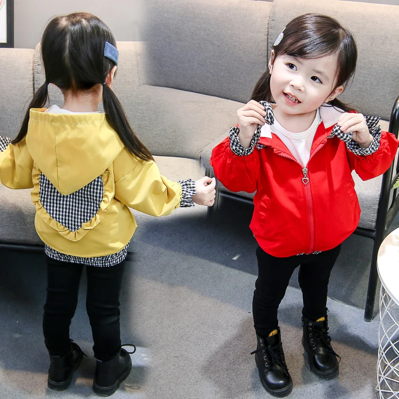 Детская одежда куртки для девочек Детская ветровка на молнии с капюшоном детское клетчатое пальто в форме сердца верхняя одежда для малышей толстовки для девочек