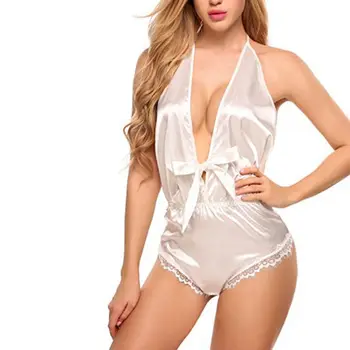 

Summer Deep-V Dress Women Sexy BacklessNightdress Neck Straps Front Chest Bow