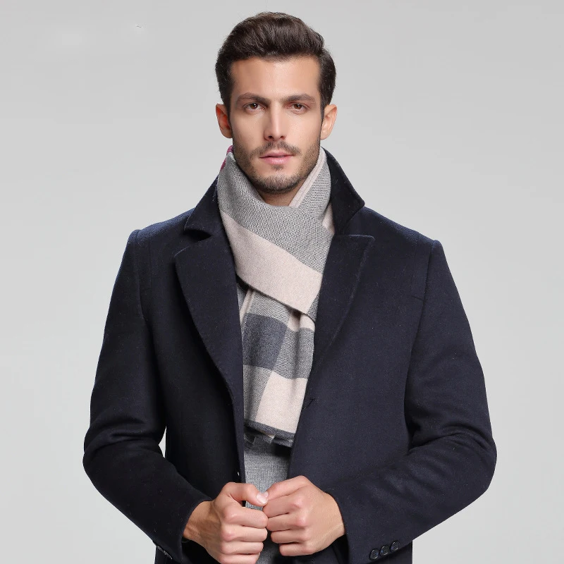 Мужской клетчатый шарф зимняя мода Классическая для мужчин шерстяные шарфы AC011