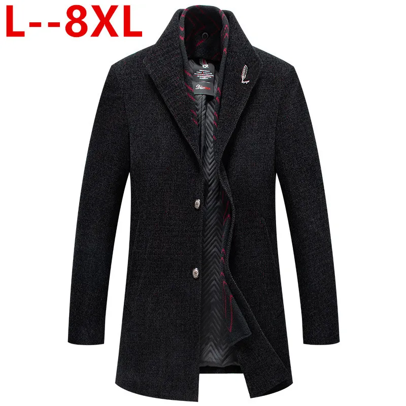 

10XL 8XL 6XL 5XL Men's Wool Coat Winter Warm Solid Color Long Trench Jacket Male Single Breasted Business Casual Overcoat Parka