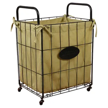 

1Pc Iron Storage Basket with Wheel Home Moveable Sundries Container (Black)