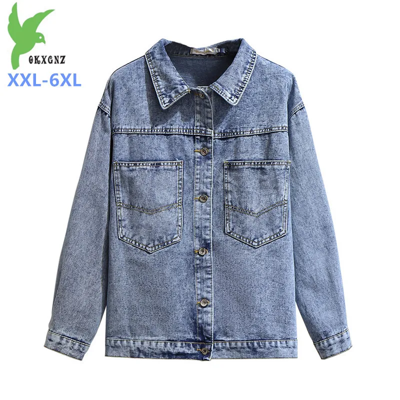 Плюс Размер XXL-6XL джинсовая куртка женская весна осень патч печати Повседневный Топ Джинсы Верхняя одежда женская 140 кг можно носить G662