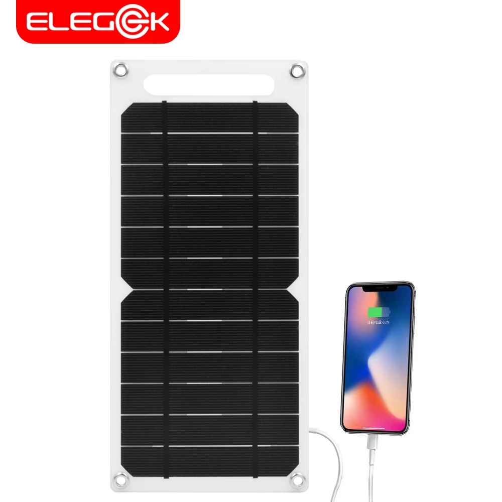 ELEGEEK Solar Panel Charger 6W 5V USB Output Solar Charger Portable Solar Battery Chargers Charging for Phone for Hiking Outdoor