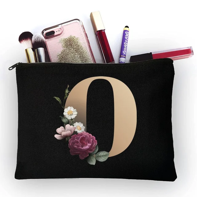 Girl Makeup Bag Golden Letter Pattern Classic Organizer Bag Pouches for Travel Bags Pouch Women's Cosmetic Bag 4gold O