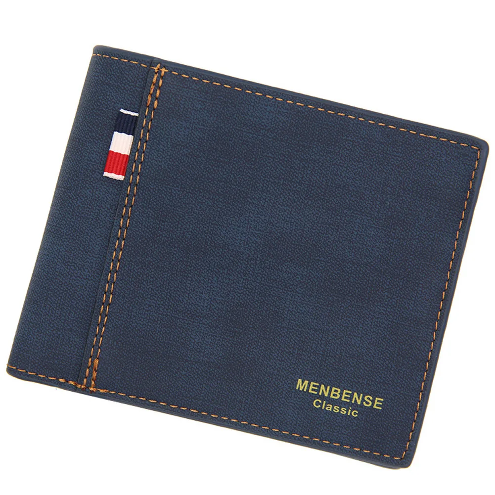 Men's Wallet Money Bag Solid Color Leather Business Short Wallet Famous Vintage Male Wallets Purse