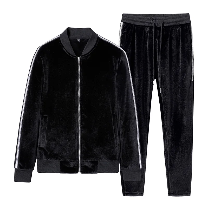 Mens Velvet Tracksuit 2 Piece Casual Pant Hoodie Sweatsuit Sport