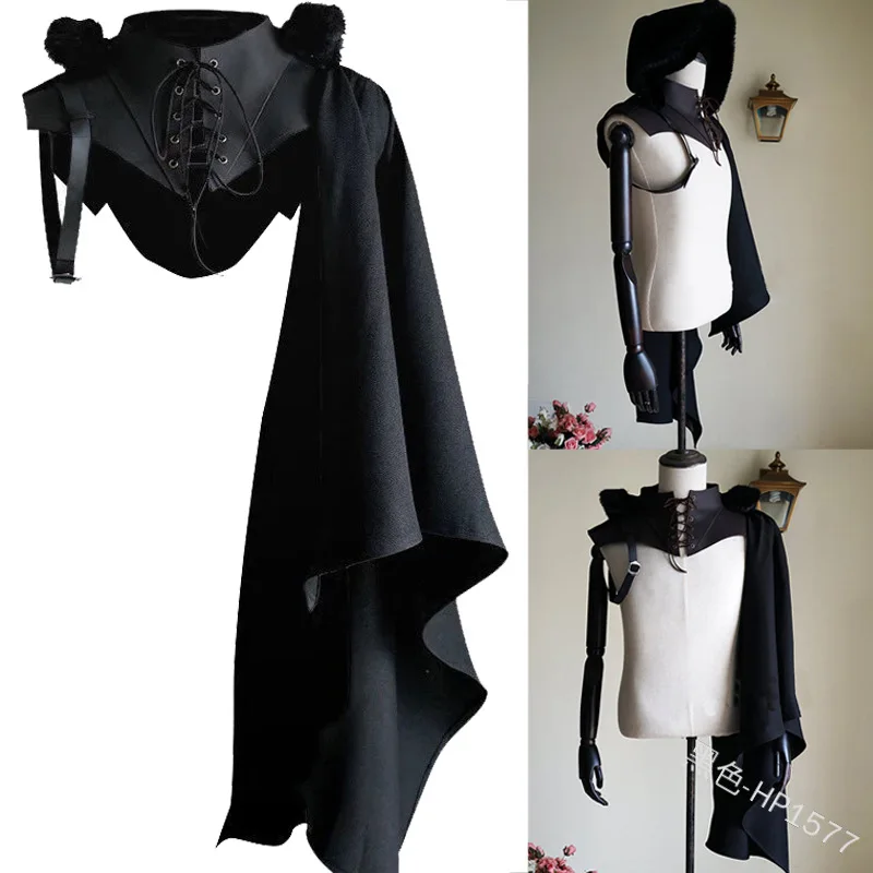 Men Gothic Knight Assassin Single Sleeve Shawl Medieval Armor Viking Cloak Pirate Hooded Capes Anime Cosplay Costumes |