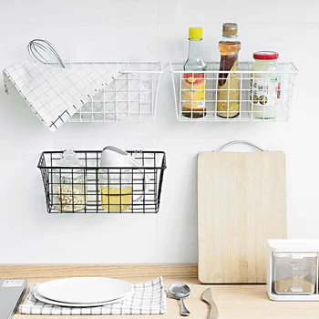 

Wall Mounted Iron Hanging Basket Free-standing Kitchen Storage Basket Seasoner Rack Self-Adhesive Bathroom Shower Storage Basket