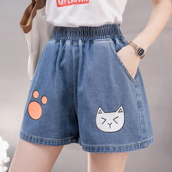 

Plus Size Summer Cat Print Short Jeans Denim Shorts for Women S M L XL 2XL 3XL 4XL 5XL
