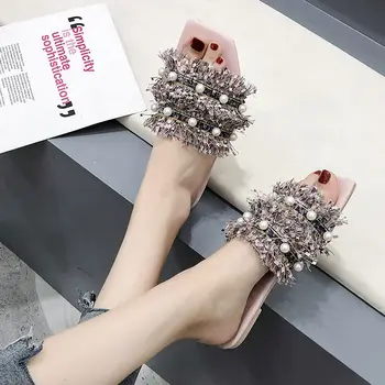 

Beaded Fairy Fashion Women Slippers Summer Sandals Woman Shoes 2020 New Arrival