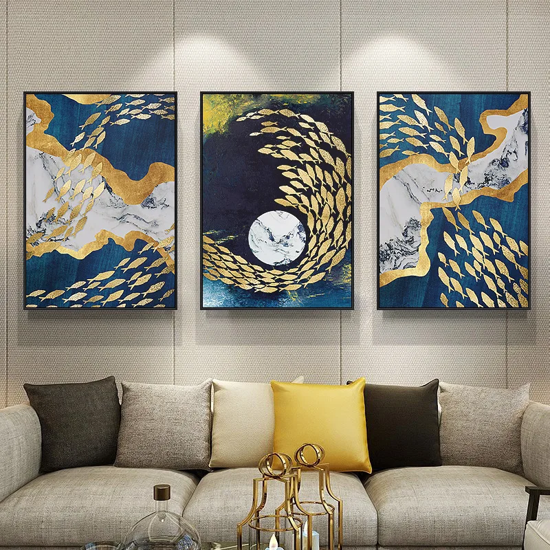 Abstract Geometry Landscapes Rivers Seas Golden Fish And Animals Moon Canvas Painting Wall Picture Poster Living Room Decoration | Дом и сад