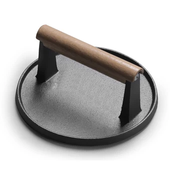 

Steak Durable Burger Kitchen Meat Press Plate Barbecue Round Tool Cast Iron Practical Stripe Bottom Fried With Handle Cooking