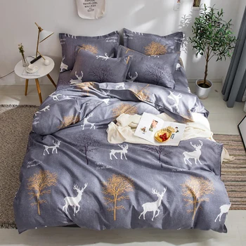 

Thumbedding Reindeer Bedding Set Golden Tree Simple Elegant Duvet Cover Grey King Queen Full Twin Single Comfortable Bed Set