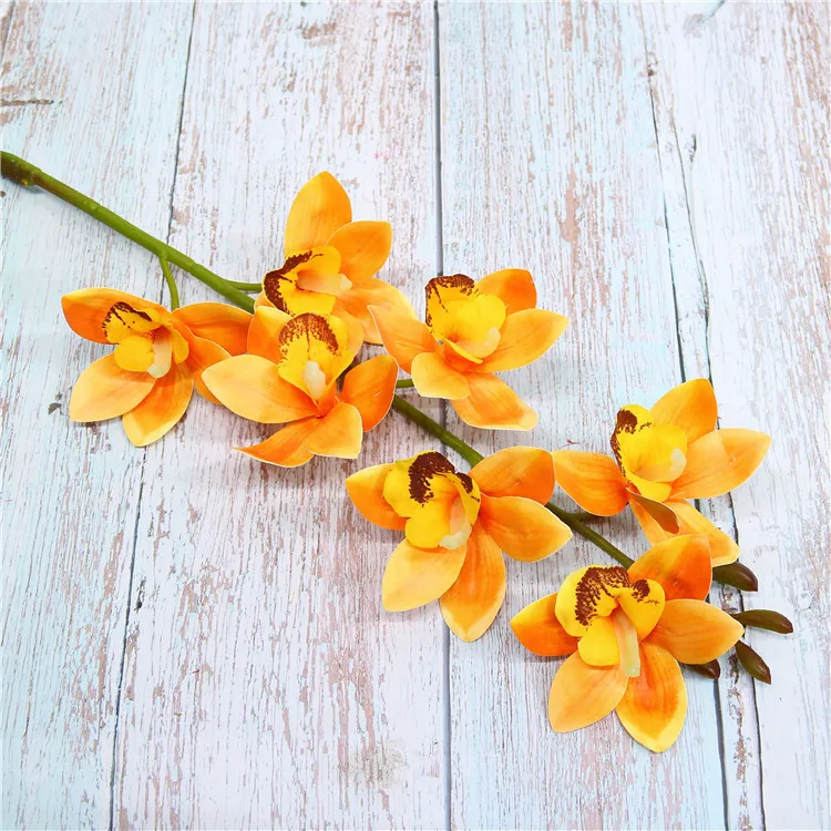7 Heads Artificial Flower 3d Print Butterfly Orchid Green Plastic Fake Flower Cymbidium Home Wedding Decoration Supplies Props (12)