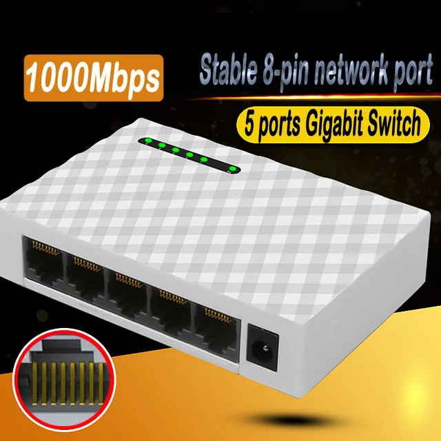 Mini 5-Port Desktop 1000 Mbps Network Switch Gigabit Fast RJ45 Ethernet Switcher LAN Switching Hub Adapter Full duplex Exchange 5