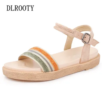 

Women Sandals Summer Fashion Flat Rome Buckle Strap Breathable Non-slip Shoes Woman Slides Casual Female Plus Size 34-43