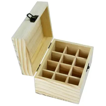 

12 Slots Wooden Essential Oil Box Container Organizer Natural Solid Storage Case