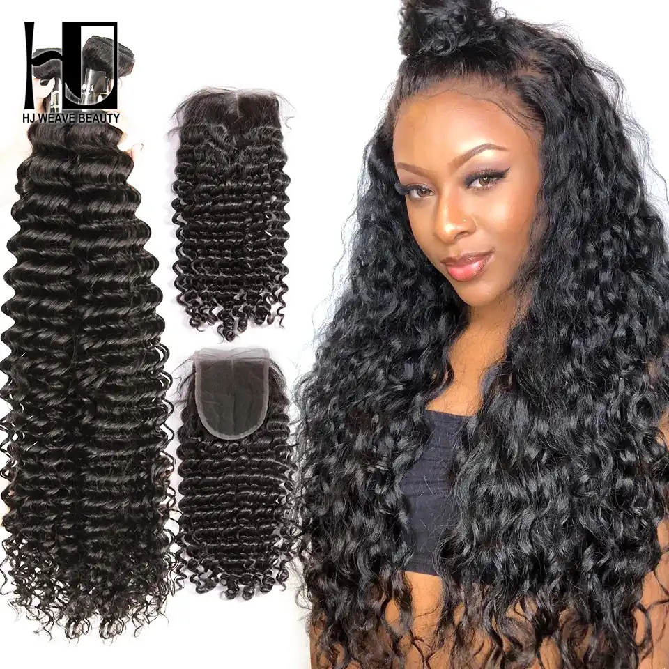 Hj Weave Beauty Deep Wave Bundles With Closure Brazilian