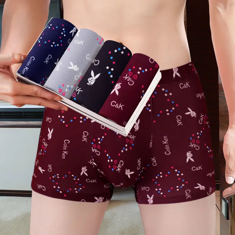 

4pcs Color Printed Letters Rabbit Shorts Breathable Seamless Underpants Sexy Boxer Ventilate Comfortable Short For Man