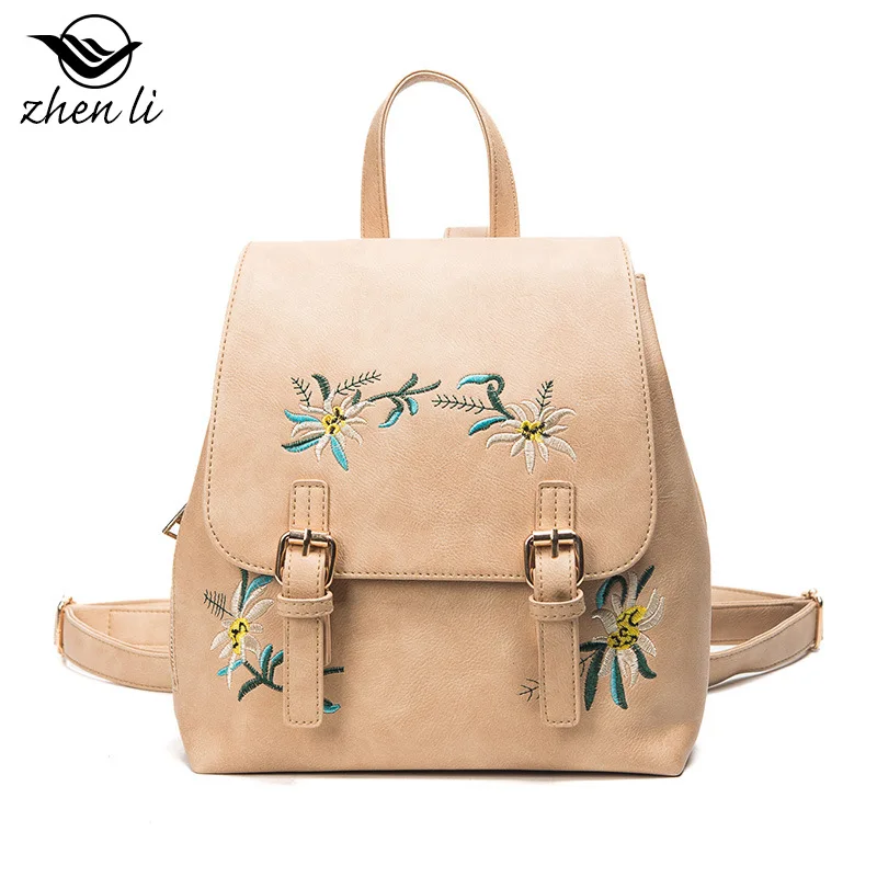 

Zhenli Japanese Style PU Leather Women's New Style Embroidered Bag Amazon Hot Selling Cross Border Backpack Wholesale