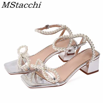 

MStacchi Fashion Chunky Heels Women Shoes Pointed Toe Buckle Pearl Sandals Party Transparency Pvc Women Shoes High Heel Sandals