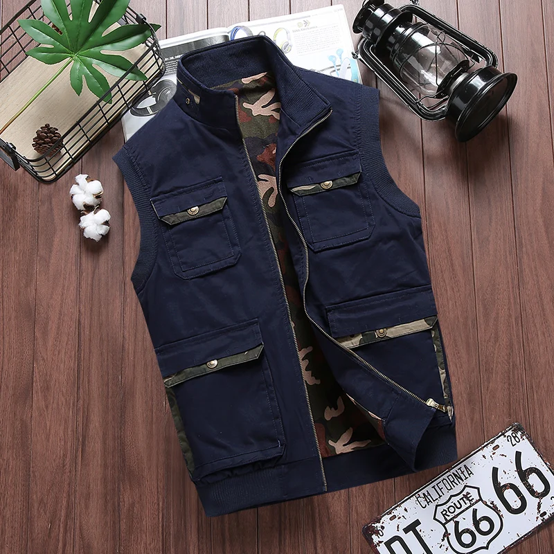 Casual Tactical Working Vest Vests Male With Many Pockets Winter Sleeveless Cotton Slim Simple Waistcoat Jacket Plus Size Men