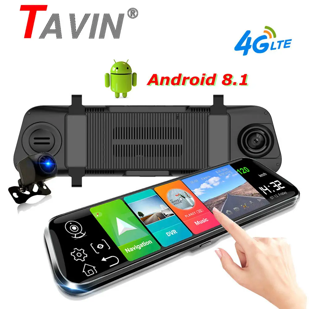 10 بوصة 4G جهاز تسجيل فيديو رقمي للسيارات أندرويد 8.1 تيار مرآة الرؤية الخلفية 1080P ADAS داش كاميرا كاميرا مسجل فيديو السيارات المسجل داشكام لتحديد المواقع نافي