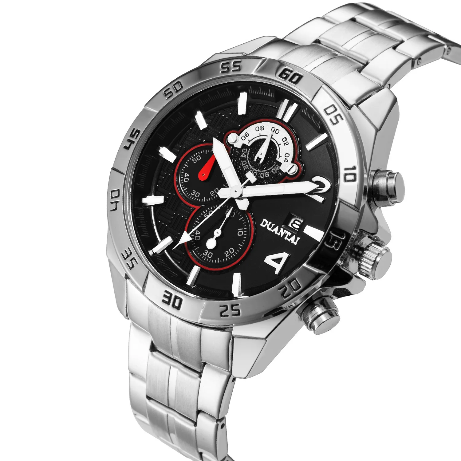 

Duantai Solid Steel Belt Sports Style Three-Eyed Six-pin with Calendar Quartz Watch Waterproof Sports Watch