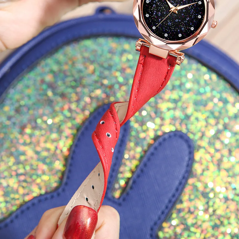 Foloy женские часы Звездное небо циферблат часы Роскошные розовое золото Модные женские браслет кварцевые наручные часы