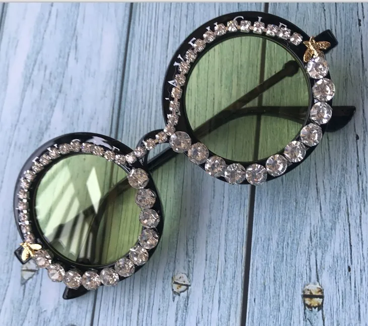 M16 Великолепные женские солнцезащитные очки с кристаллами и бриллиантами, круглые очки ручной работы, UV400, зеркальные линзы, цветочный дизайн, летние солнцезащитные очки - Цвет линз: C10