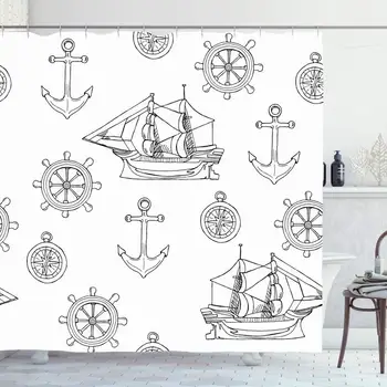 

Shower Curtain for Bathroom 72x72 Navy Compass Artwork Coloring Old Book Anchor Drawing Drawn Graphic Hand Nautical Line