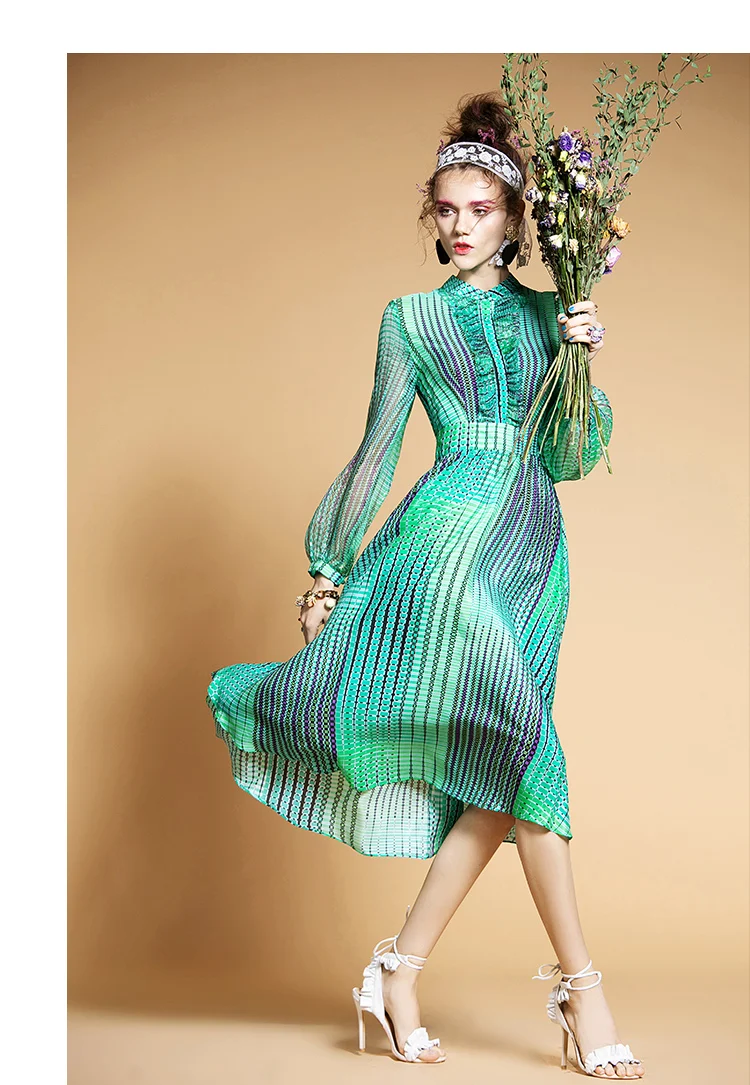 New wave pop patterns through meat gold lotus lantern sleeve lace collar of silk tall waist cultivate morality dress | Женская одежда