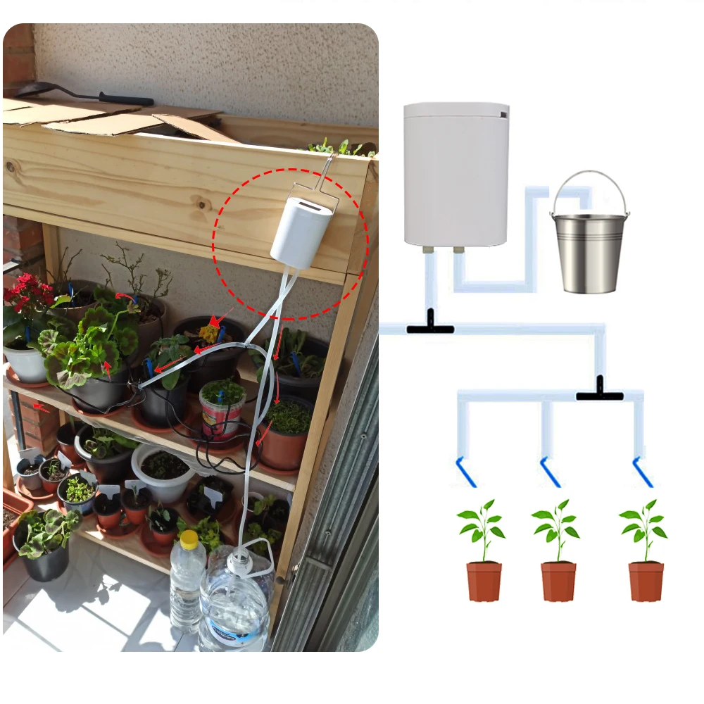 Intelligent Indoor Plants Drip Irrigation Device Timer Watering System Kit 8 Drip Heads Automatic Watering Pump Controller
