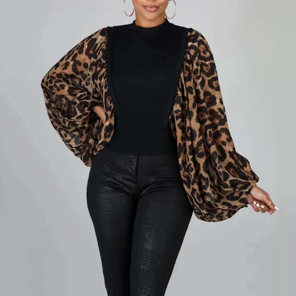 

Leopard Printed Women Party Dinner Blouse Tops African Lantern Sleeve Autumn Shirts Patchwork Casual 2019 Slim Women Blouse Tops