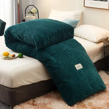 

Home Textile Winter Comforter Magic Fleece Quilt Stripe Thicken Duvets Warm Bedding Grey Duvet Fleece Modern Green Flannel Style