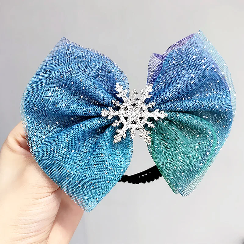 Рождественские снежинки, аксессуары для волос, хрустальные заколки для волос, женские зимние Галстуки для волос, для девочек, принцесса, заколки для волос, синие резинки для волос - Цвет: Bow Hair Ties
