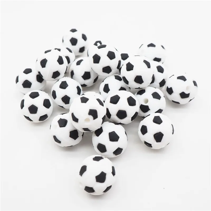 Football Chengkai 10 шт Силиконовые Прорезыватели для зубов DIY Единорог звезда Пингвин цветок коала Фламинго Детские Прорезыватели для зубов сенсорные ювелирные изделия Мультяшные бусины - Цвет: Football