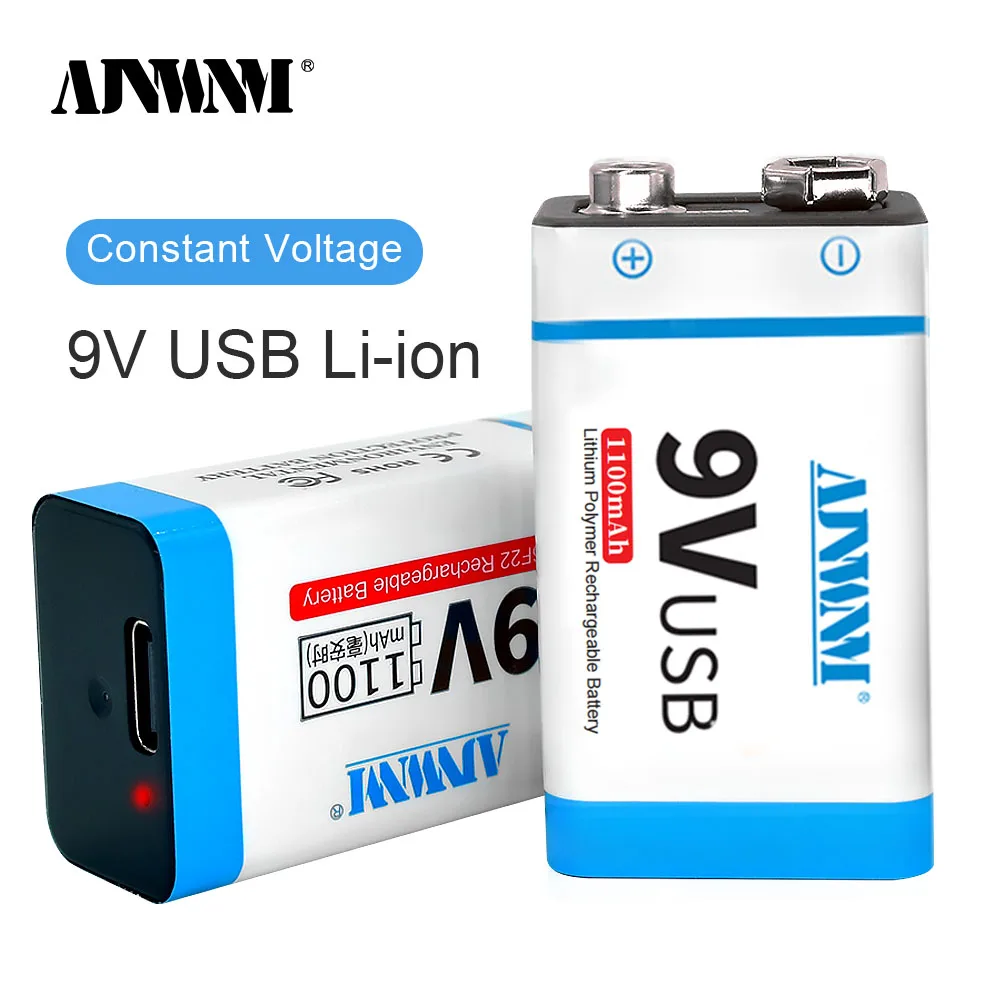 Аккумуляторная батарея AJNWNM 9 В USB 1100 мАч 6F2 2 Type-C литиевые батареи для мультиметра