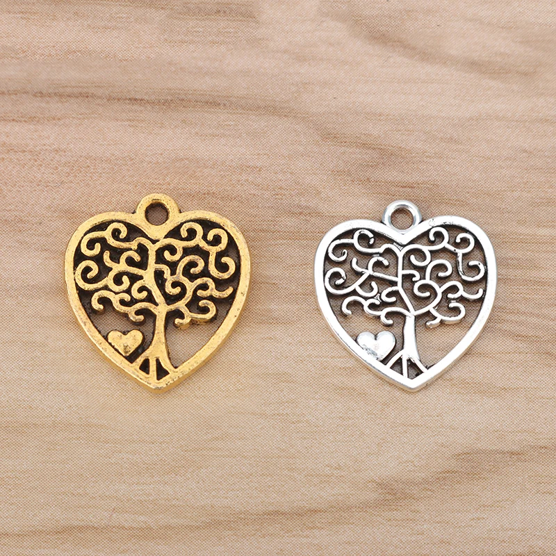 

20 Pieces Tibetan Silver/Gold Color Heart Tree Beads Charms Pendants for DIY Necklace Jewellery Making Findings Accessories