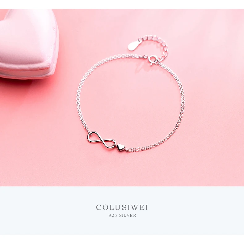 Coluiswei модные браслеты с сердечками для женщин 925 стерлингового серебра Бесконечная любовь двухслойная цепочка браслет ювелирное изделие